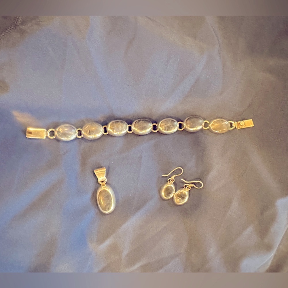 925 Mexico Silver and Denim Lapis Stone Pendant, Bracelet and Earring Set